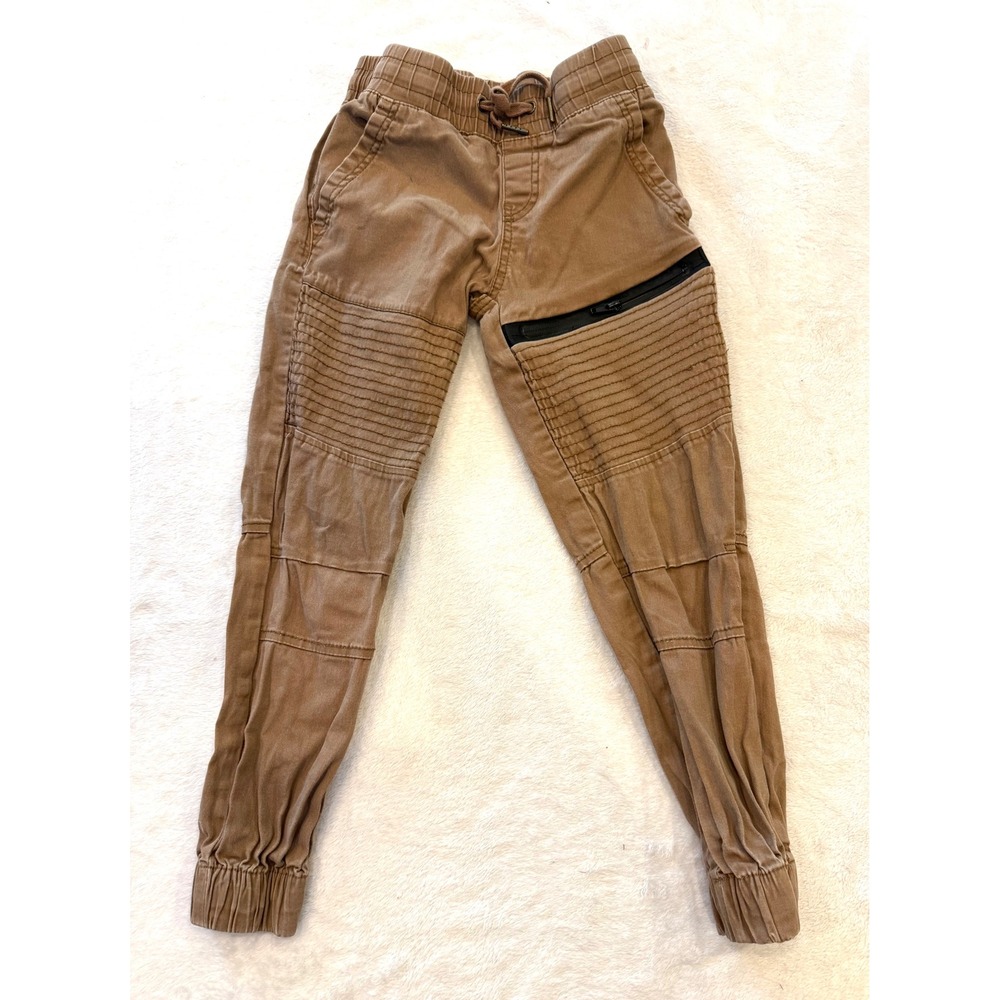 Ring of Fire Boys Brown Moto Jogger Pants Size 8 RBB0237C Tan Ribbed Knee Zip
